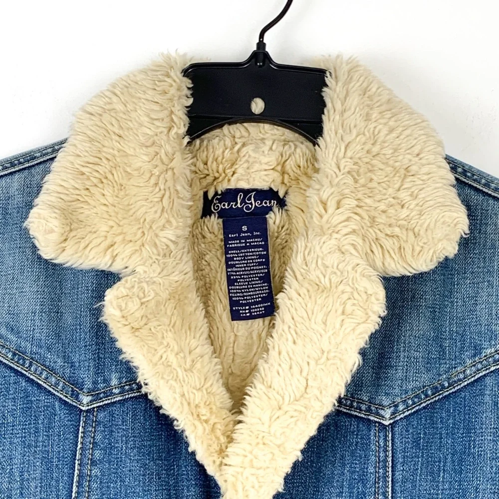 Y2K Earl Jean sherpa jacket Gilmore Girls style vintage denim jacket, size small - Picture 4 of 12